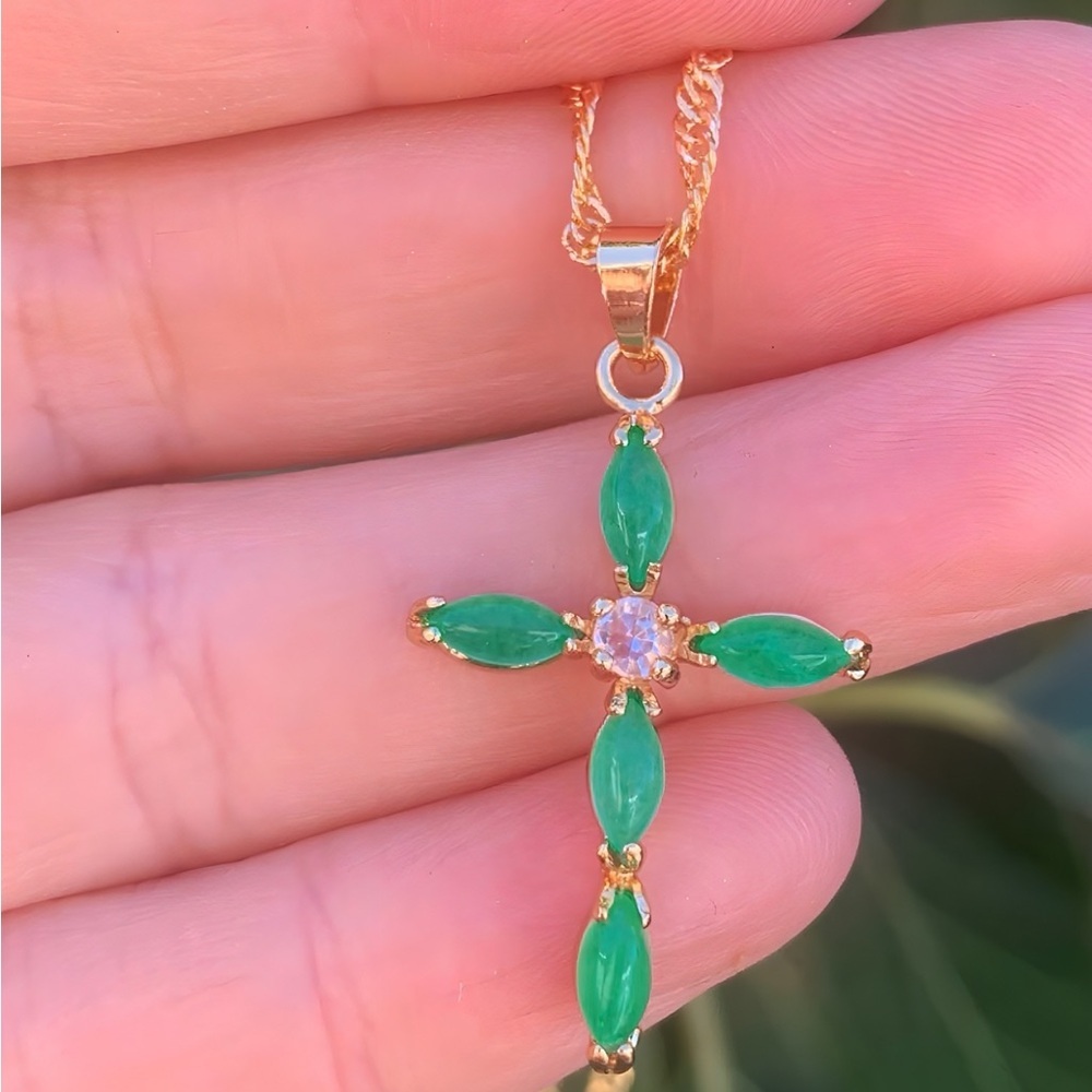 Jade Cross Pendant Necklace 18inch